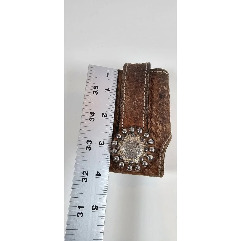 Hand Tooled Leather Cell Phone/Pager Case‎ Concho Belt Clip Holster 4